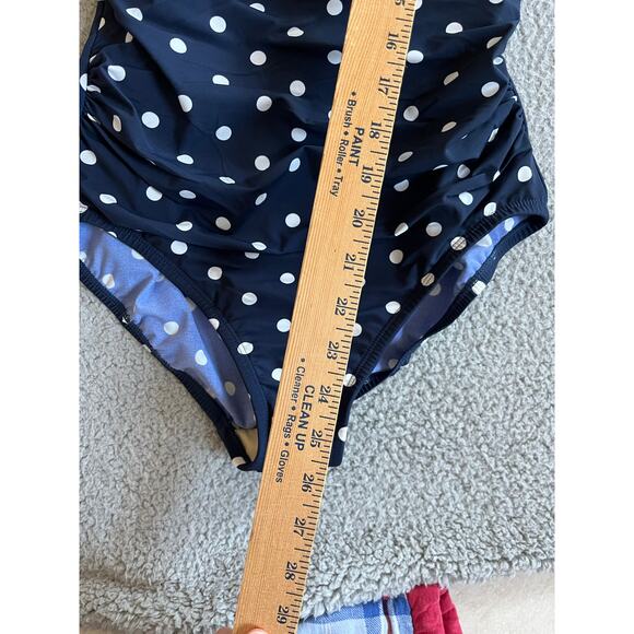 Lands End One Piece Swimsuit 8 Medium Polka Dot Twist Crossback Blue Classic - Picture 12 of 14